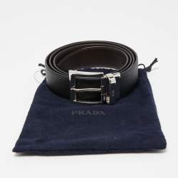 Prada Black/Brown Leather Reversible Buckle Belt 110CM