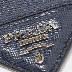 Pre Owned Prada Blue Saffiano Leather Badge Holder