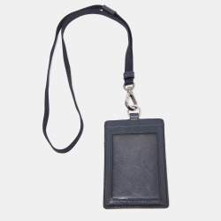 Pre Owned Prada Blue Saffiano Leather Badge Holder