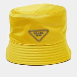 Prada Yellow Nylon Logo Plaque Detail Bucket Hat XL