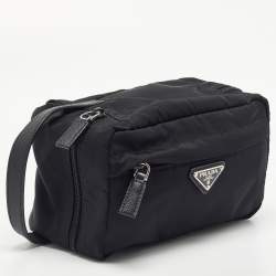 مملوكة مسبقًا Prada Black Saffiano Leather and Nylon Logo Travel Pouch