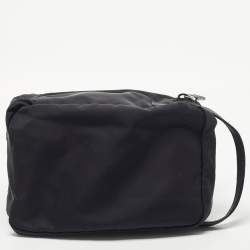 مملوكة مسبقًا Prada Black Saffiano Leather and Nylon Logo Travel Pouch