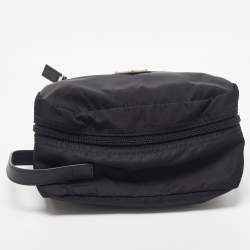 مملوكة مسبقًا Prada Black Saffiano Leather and Nylon Logo Travel Pouch
