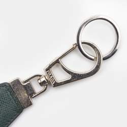 Pre Owned Prada Dark Green Saffiano Leather Logo Key Ring