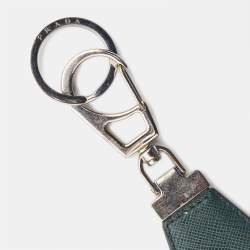 Pre Owned Prada Dark Green Saffiano Leather Logo Key Ring