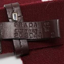 Prada Burgundy Leather and Canvas Logo Plate Buckle Belt 90CM