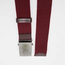 Prada Burgundy Leather and Canvas Logo Plate Buckle Belt 90CM