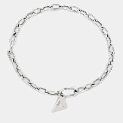 Prada Enamel Triangle Charm Chain Link Silver Bracelet