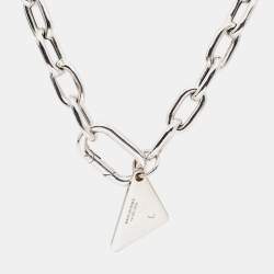 Prada Enamel Triangle Charm Chain Link Silver Bracelet
