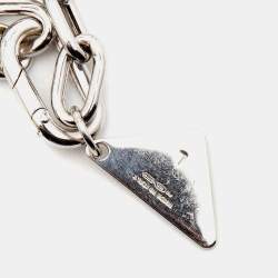 Prada Enamel Triangle Charm Chain Link Silver Bracelet