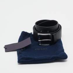 Prada Black Leather Buckle Belt 85CM