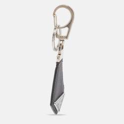 Prada Black Leather Triangle Logo Key Chain 