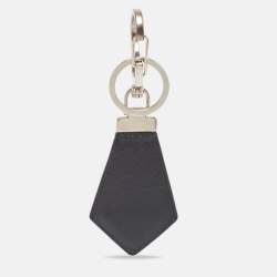 Prada Black Leather Triangle Logo Key Chain 