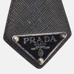 Prada Black Leather Triangle Logo Key Chain 