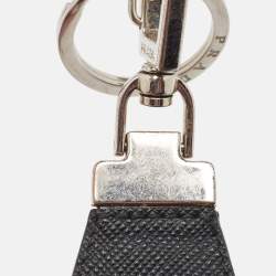 Prada Black Leather Triangle Logo Key Chain 