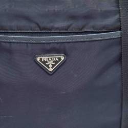 Prada Dark Blue Nylon and Leather Zip Messenger Bag