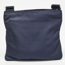 Prada Dark Blue Nylon and Leather Zip Messenger Bag