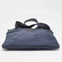 Prada Dark Blue Nylon and Leather Zip Messenger Bag