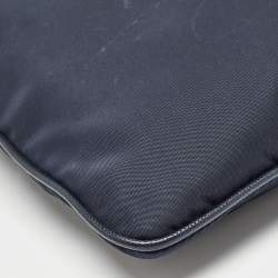 Prada Dark Blue Nylon and Leather Zip Messenger Bag