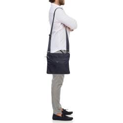 Prada Dark Blue Nylon and Leather Zip Messenger Bag