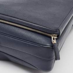 Prada Navy Blue Saffiano Leather Two Way Travel Briefcase