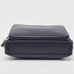 Prada Navy Blue Saffiano Leather Two Way Travel Briefcase