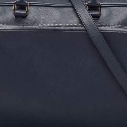 Prada Navy Blue Saffiano Leather Two Way Travel Briefcase
