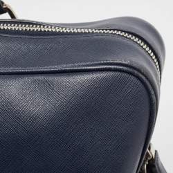 Prada Navy Blue Saffiano Leather Two Way Travel Briefcase