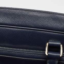 Prada Navy Blue Saffiano Leather Two Way Travel Briefcase