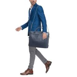 Prada Navy Blue Saffiano Leather Two Way Travel Briefcase