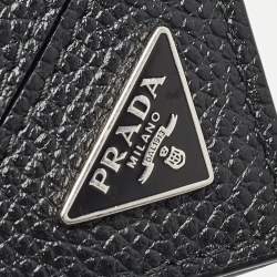 Pre Owned Prada Black Leather Money Clip Bifold Wallet