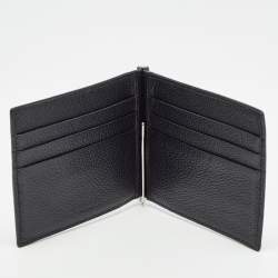 Pre Owned Prada Black Leather Money Clip Bifold Wallet
