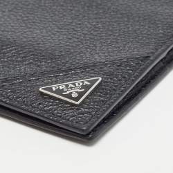 Pre Owned Prada Black Leather Money Clip Bifold Wallet