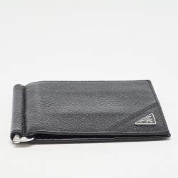 Pre Owned Prada Black Leather Money Clip Bifold Wallet