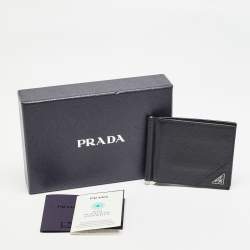 Pre Owned Prada Black Leather Money Clip Bifold Wallet