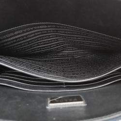 Pre Owned Prada Blue Leather Saffiano Treble Clutch 