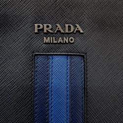 Pre Owned Prada Blue Leather Saffiano Treble Clutch 