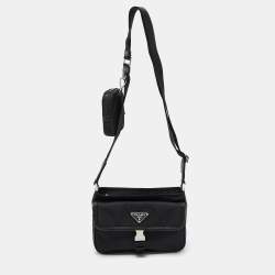 Prada Black Re-Nylon and Saffiano Leather Messenger Bag