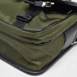 Prada Green/Black Nylon and Leather Buckle Flap Messenger Bag