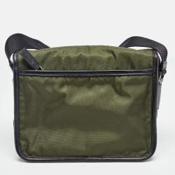 Prada Green/Black Nylon and Leather Buckle Flap Messenger Bag