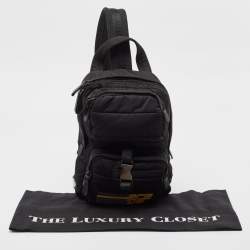 Prada Black Leather and Nylon Racing Logo Sling Backpack