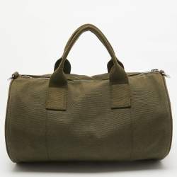 Prada Green Logo Jacquard Canvas Boston Bag