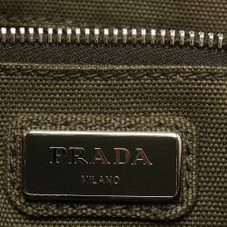 Prada Green Logo Jacquard Canvas Boston Bag