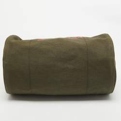 Prada Green Logo Jacquard Canvas Boston Bag