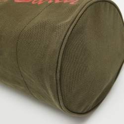 Prada Green Logo Jacquard Canvas Boston Bag
