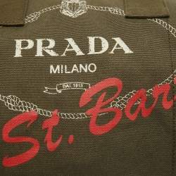 Prada Green Logo Jacquard Canvas Boston Bag
