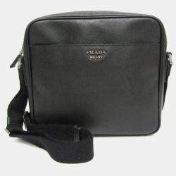 Prada Black Saffiano Leather Small Slit Pocket Messenger Bag