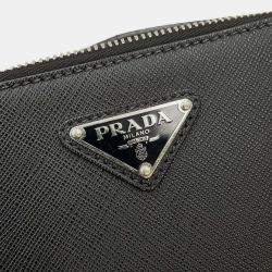 Prada Black Saffiano Leather Triangle Logo Brique Shoulder bag