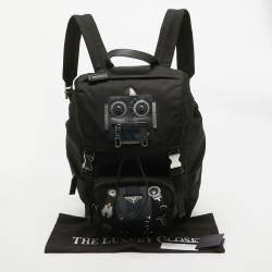Prada Black Nylon Robot Drawstring Backpack