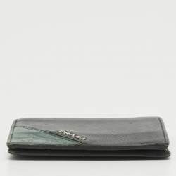 Prada Black/Green Leather and Croc Logo Bifold Wallet